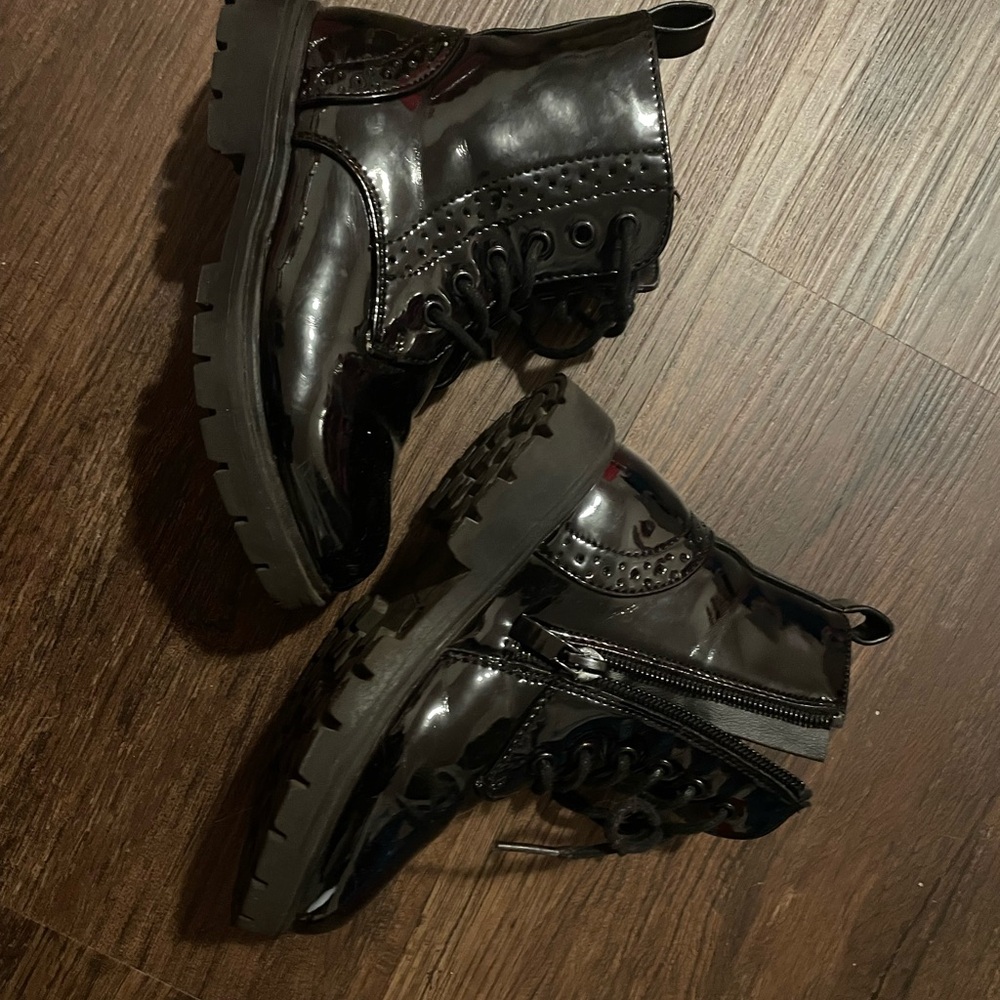 Black Combat Boots with Rugged Sole